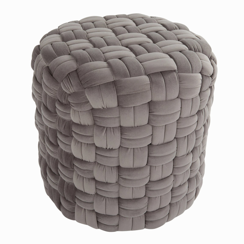 Round 16" Ottoman In Dark Grey Velvet, Dark Gray