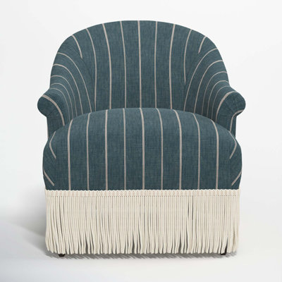 Callie Cotton Upholstered Barrel Chair with Recessed Rolled Arms and Solid Wood Legs