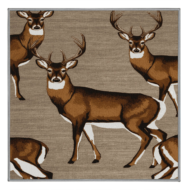 Washable tailed Deer Wildlife Area Rug, Square 3'