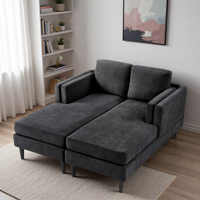 Chaise longue moderne à combinaison libre avec accoudoirs à double couche, Black
