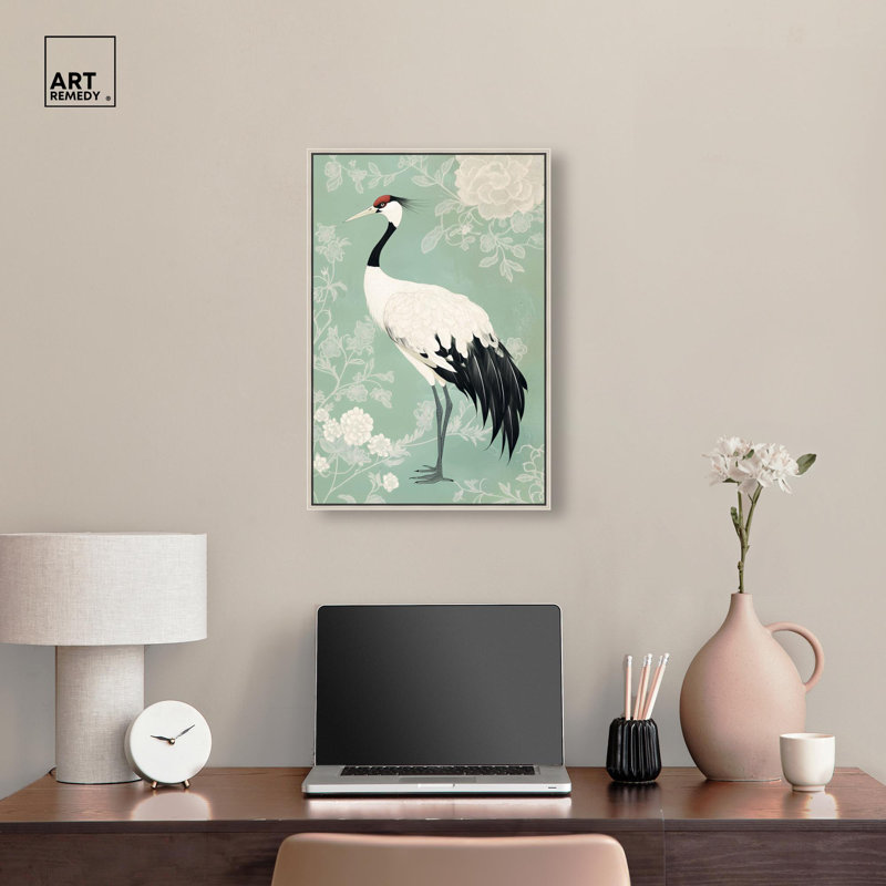 «Gentle Crane», reproduction d'art sur toile par Glam Art Remedy, H 25 po x l 17 po, Cadre argenté