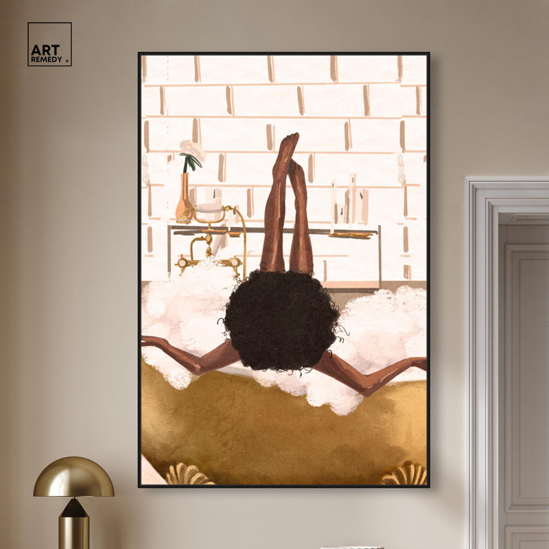 «Warm Bubble Bath», reproduction d'art sur toile tendance par Art Remedy, H 25 po x l 17 po, Structure noire