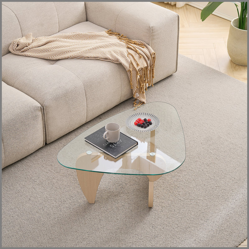 Tables basses en verre Table basse de style campagnard Mid-Century, 15.74" H x 43.3" W x 29.52" D, Transparent / beige