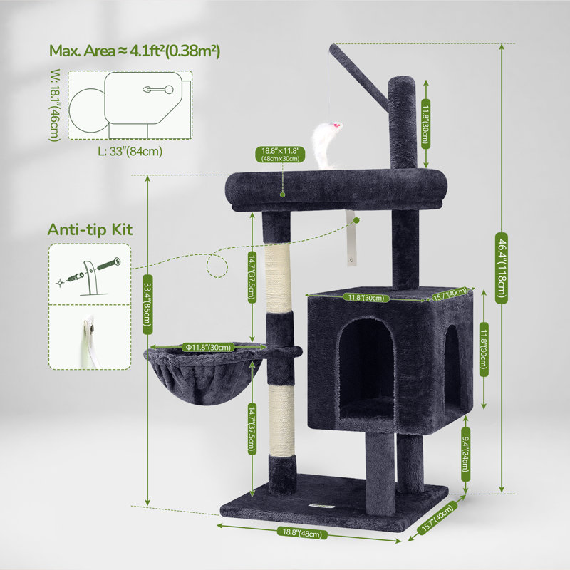 Versatile Cat Tree Tower With Scratching Posts, Hammock, Multiple Platforms, And Anti-Tip Kit For Large Cats, Made With Premium Quality Materials