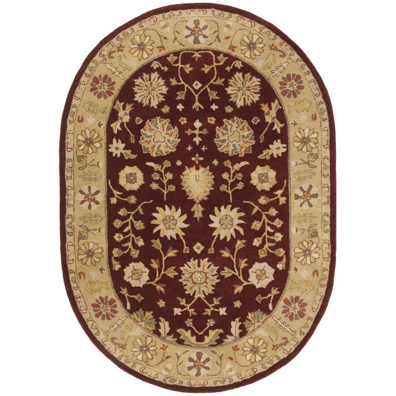 Tapis rouge / doré en laine touffeté à la main Balthrop, Ovale 4 pi 6 po x 6 pi 6 po