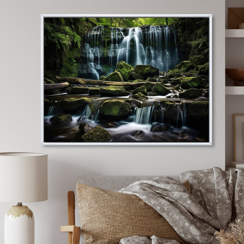 Scenic Whispering Waters Landscape II, Cadre flottant blanc, H 34 po x l 44 po