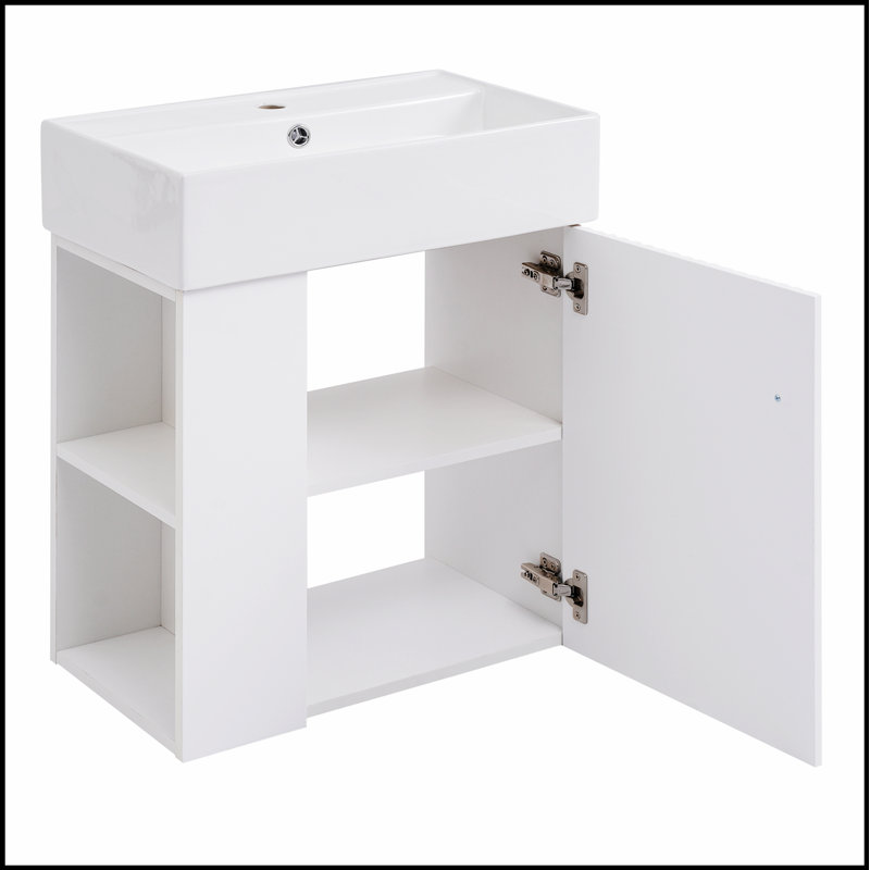 Meuble-lavabo flottant moderne de 21,6 po avec lavabo en céramique, parfait pour les petites salles de bain et peu encombrant