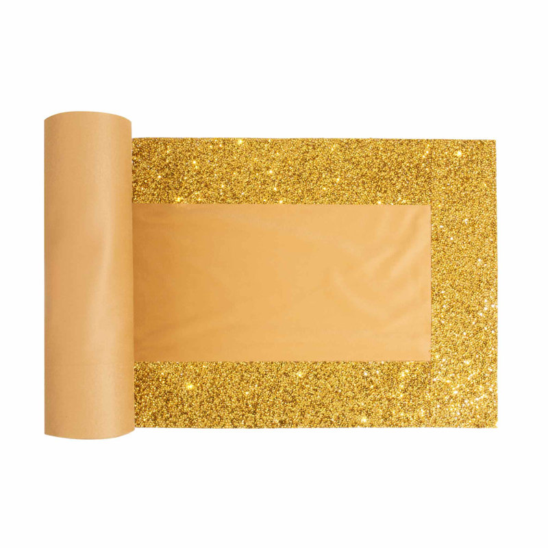 Gold Polyester Velvet Table Runner with Rhinestone Border