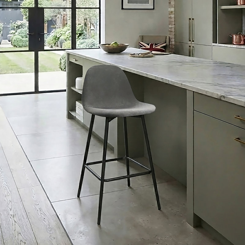Henrine Upholstered Counter Stool with Metal Frame, Grey