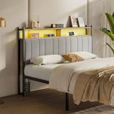 Storage Upholstered Headboard Metal Headboard With Charging Station LED Light And USB Port