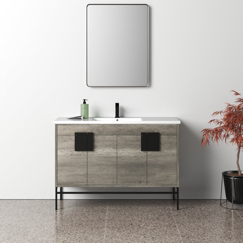 Maisie 48'' Single Bathroom Vanity with Ceramic Top, Black, Matte White Paint