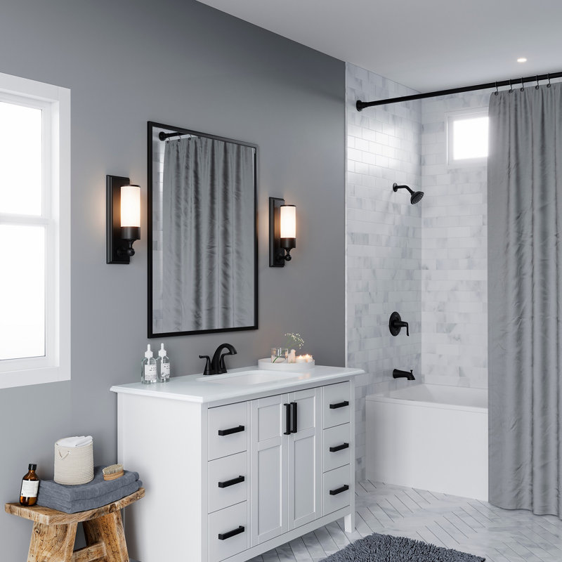 Robinet de salle de bain central avec drain Willa, Noir mat