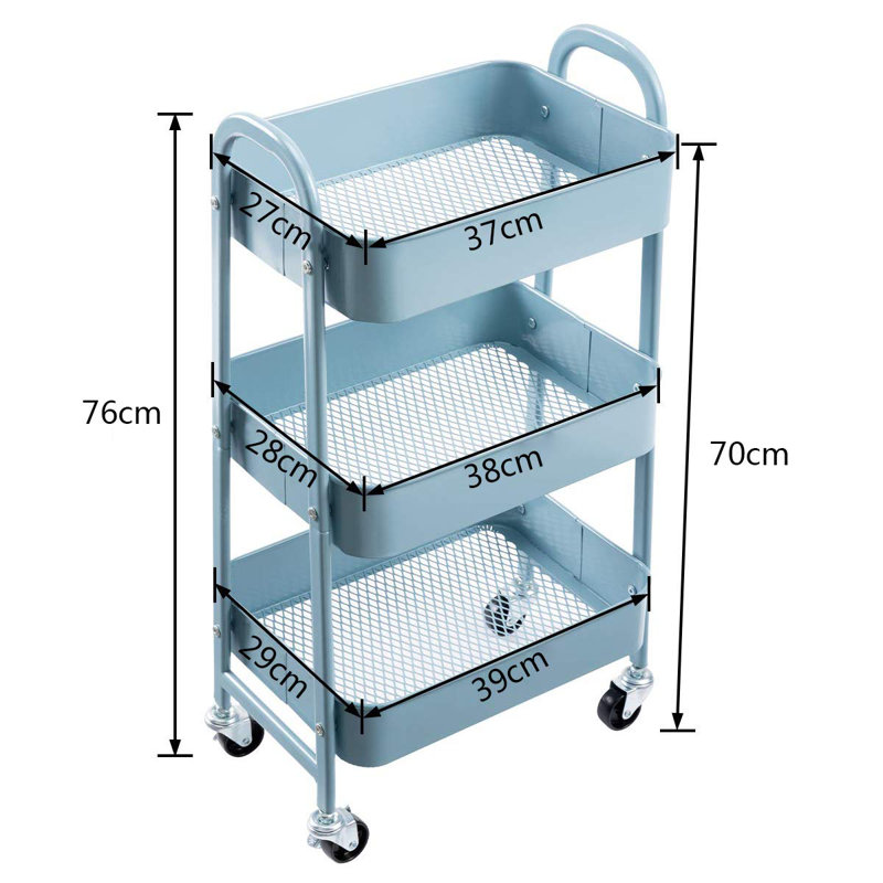 76cm H x 39cm W Utility Cart, Grey Blue