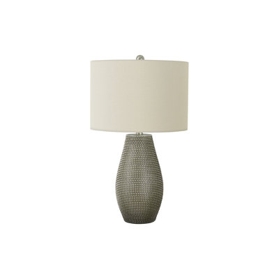Contemporary Grey Table Lamp, 24 Inch Height with Textured Resin Base & Ivory Fabric Shade - Stylish Accent Lighting for Living Room, Bedroom, Home Office