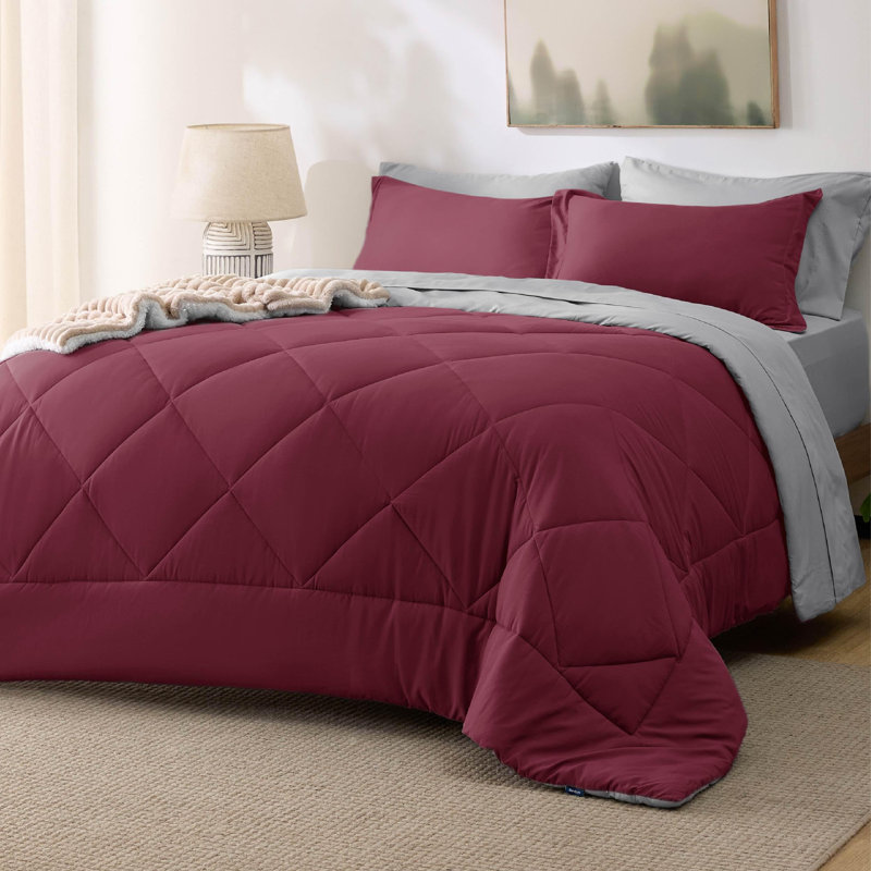 Best Seller Bedsure Comforter Set Reversible Bedding for All Seasons-89GSM, Twin Comforter + 2 Additional Pieces, Burgundy