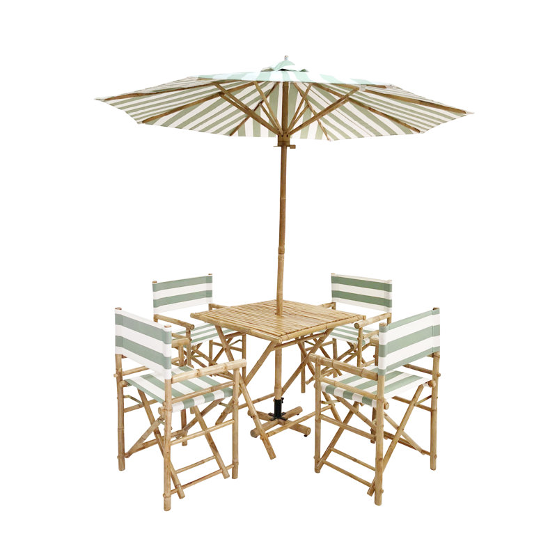 Ensemble repas 6 pièces avec parasol Sheila, Rayure céladon