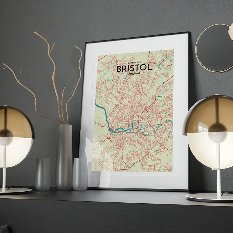 Bristol City Map In Tricolour - No Frame Print, 17cm H x 11cm W x 0.05cm D
