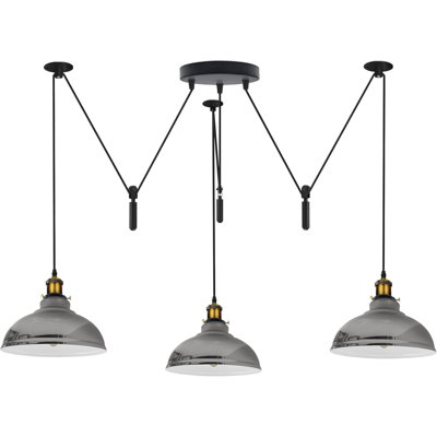 Luminaire suspendu rétro avec poulie à 3 têtes Vintage