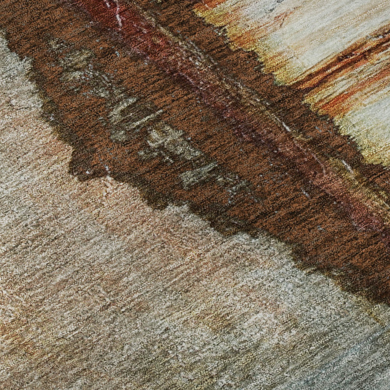 Premium Machine Washable Mayfield Abstract Rug, Rust, 8' Round