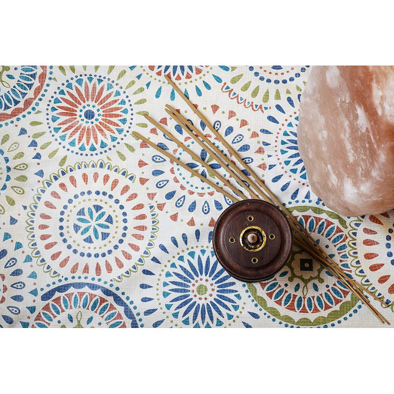 Canora Grey Deluxe Elastic Edged Flannel Backed Vinyl Fitted Table Cover - Medallion Pattern - Small Round - Fits Tables Up To 40" - 44" Diameter