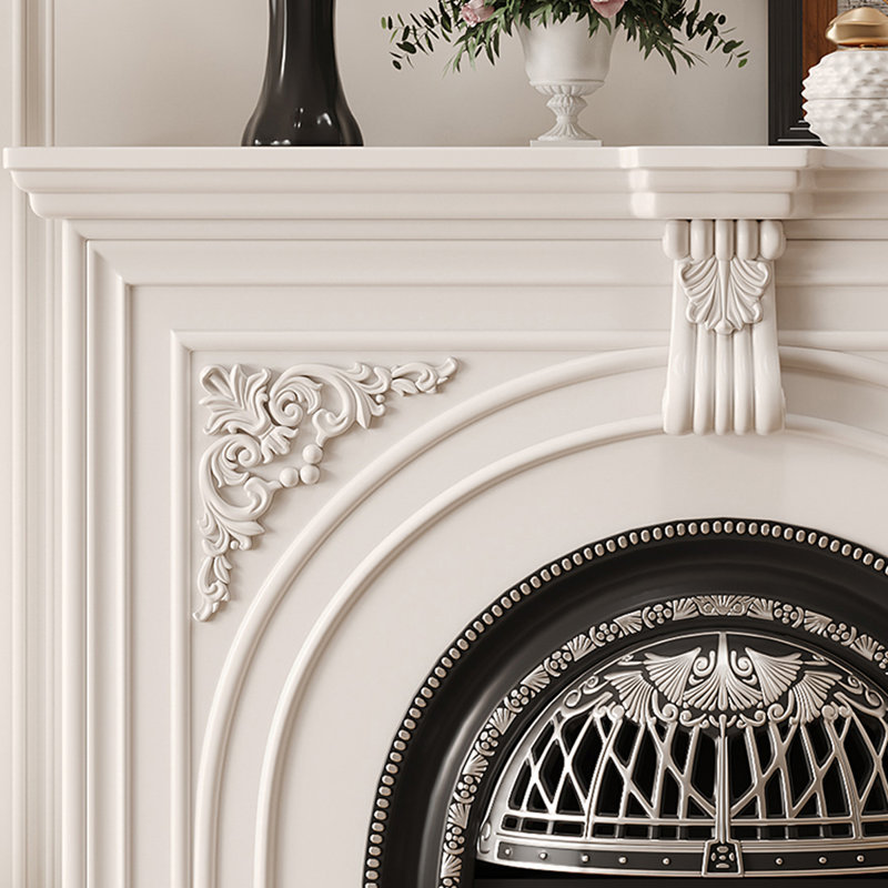 Foyer décoratif français en bois massif à flamme simulée, H 43,31 po x l 47,24 po x P 13,78 po, Blanc