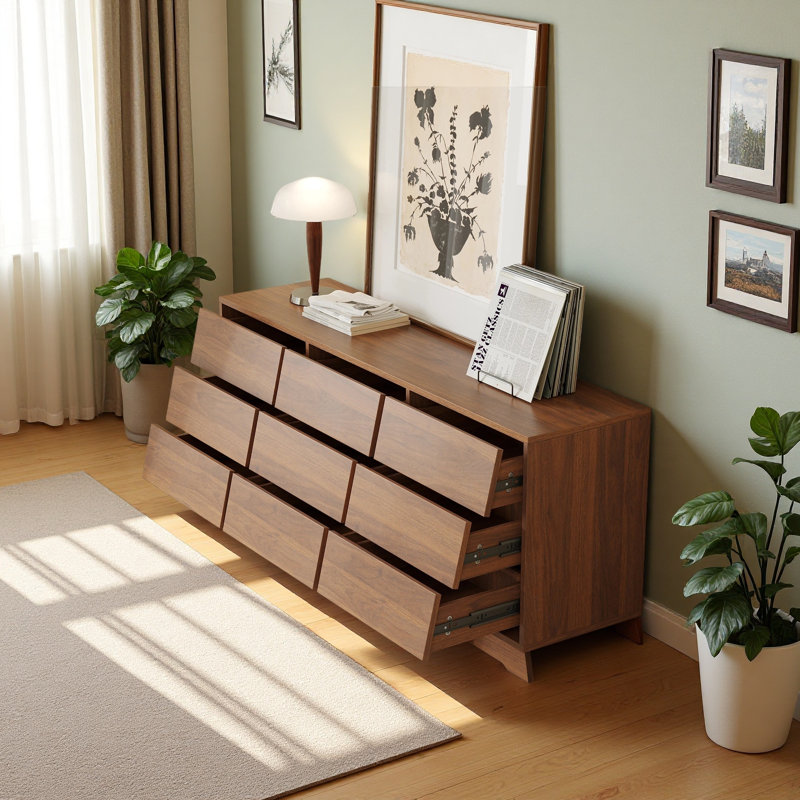 Commode à 9 tiroirs, rangement moderne en bois pour chambre à coucher, salon, couloir ou entrée