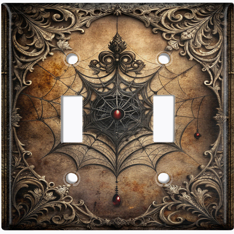 Couvercle de plaque d'interrupteur en métal; Bascule de taille standard 2 US - image imprimée de toile d'araignée gothique rétro