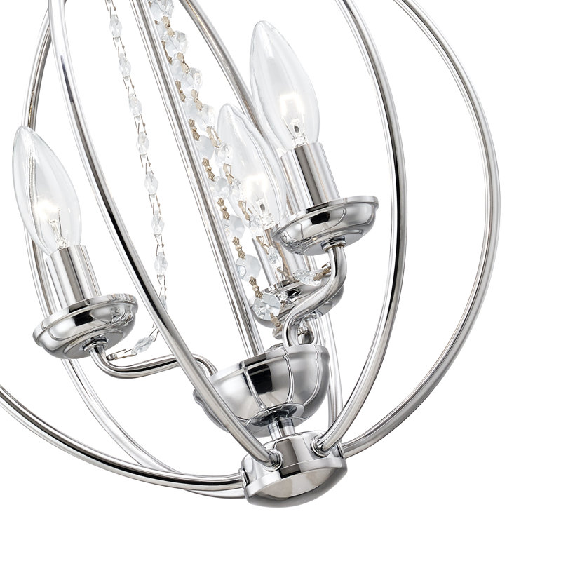 Luminaire suspendu sphérique unique à 3 lumières avec accents de cristal Moores, Chrome poli