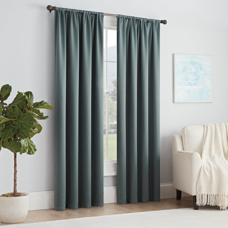 Eclipse Solid Thermapanel Room Darkening Rod Pocket Curtain, Window Curtain for Bedroom and Living Room, (1 Panel), 54 in Wide x 84 in Long, Blue River