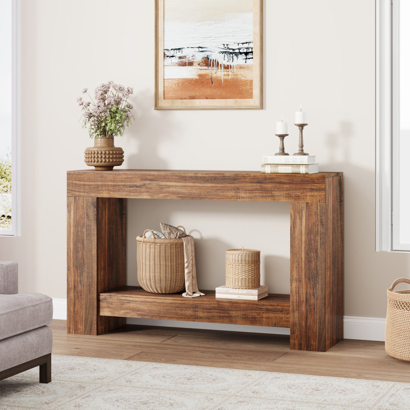 47.24 Inches Long Console Table for Entryway, 2-Tier Large Sofa Table with Storage, Wood Farmhouse Console Table for Living Room, Wooden Entrance Entry Table for Entryway, Hallway