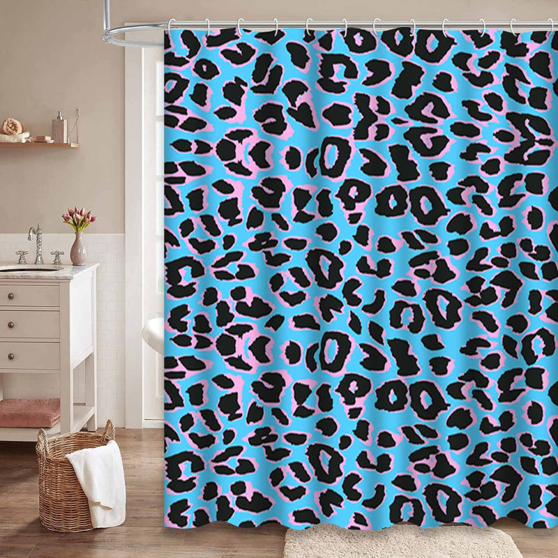 Rideau de douche léopard bleu sarcelle avec 12 crochets, L 72 po x l 78 po