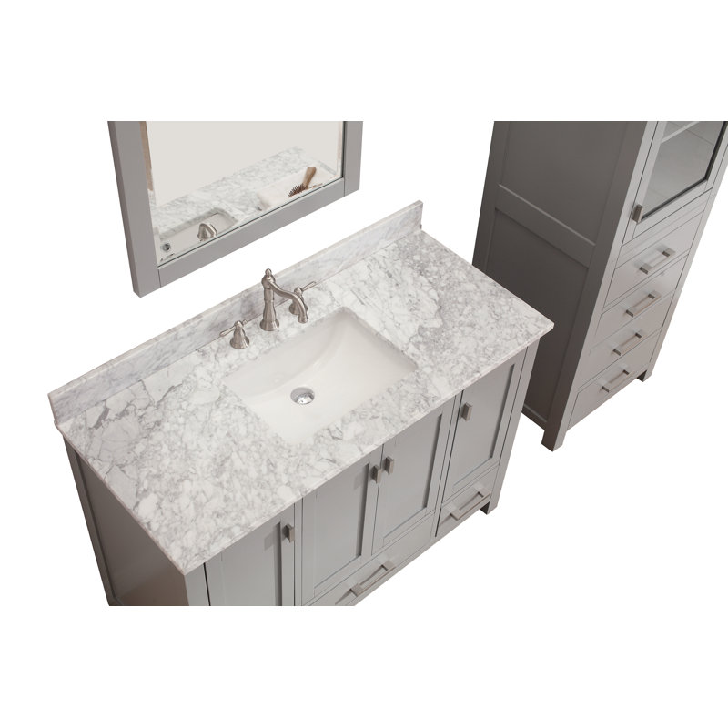 Modero 48" Single Bathroom Vanity with Top, Chilled Gray, Carrera White Marble, Brushed Nickel