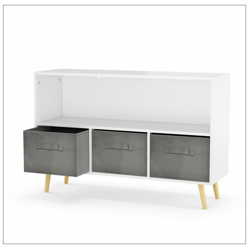 Alannys Kids bookcase with Collapsible Fabric Drawers, Children's Book Display, Toy Storage Cabinet Organizer, White/Gray