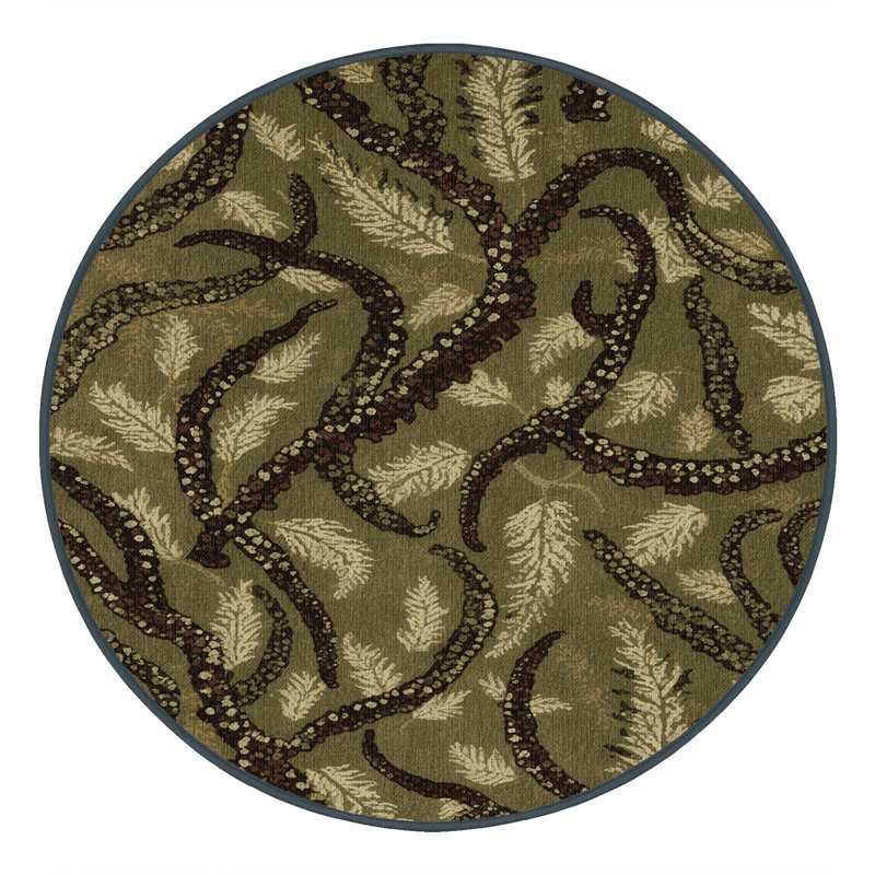 Tapis botanique brun lavable à la machine, Rond 8 pi