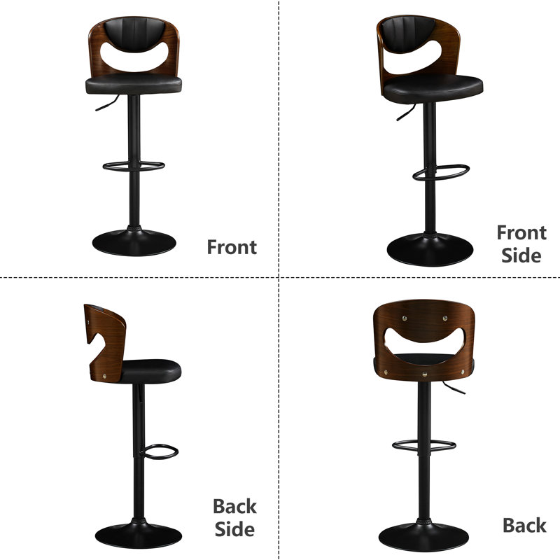 Bar Stools Set Of 2 Adjustable Barstool Faux Leather Counter Height Stool Kitchen 360 Swivel Bar Chair With Back Metal Steel Base Chair