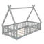 Lit simple en bois en forme de tente avec garde-corps-544387886
