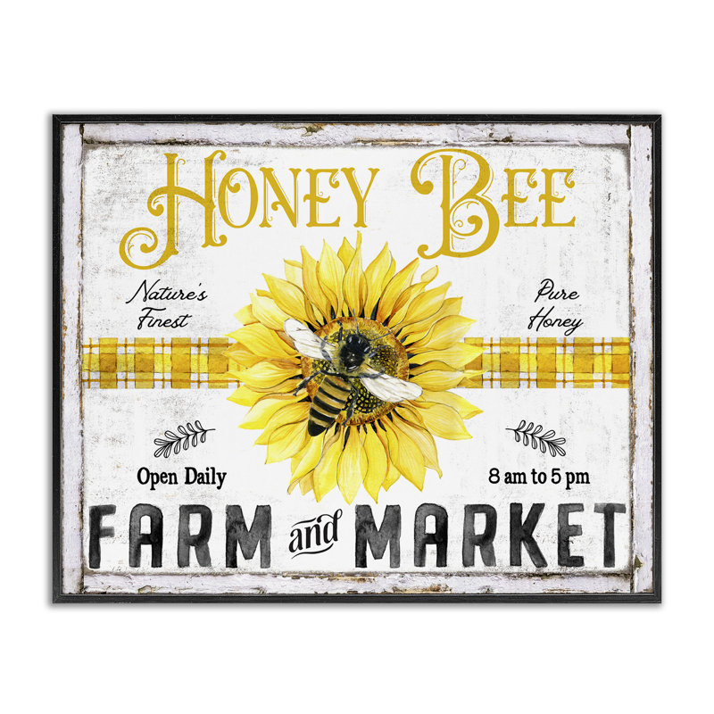 Art rustique de l'abeille à miel et de la giclée par Creatif Belle, H 11 po x l 14 po, Giclée encadrée noir minuit