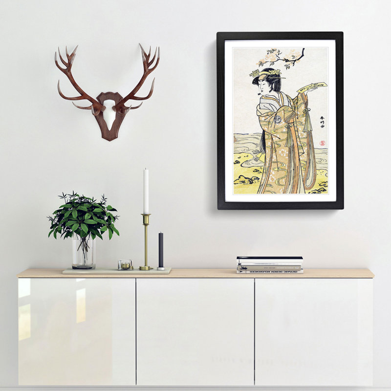 The Third Segawa Kikunojo by Katsukawa Shunko - Picture Frame Painting Print, Black Framed, 36cm H x 27cm W x 2cm D