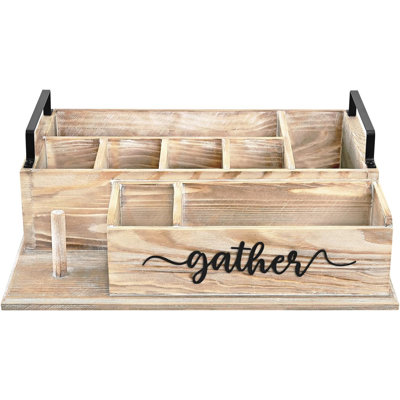 Wooden Paper Plate Dispenser Holder with 8 Compartments, Paper Plate Utensil Holder for Party
