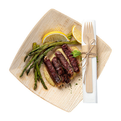 Restaurantware-6.75 Inch Disposable Flatware, 100 Eco-Friendly Wooden Cutlery Sets - Cutlery Kits Include Forks/Knives/Napkins, Premium Bamboo Cutlery