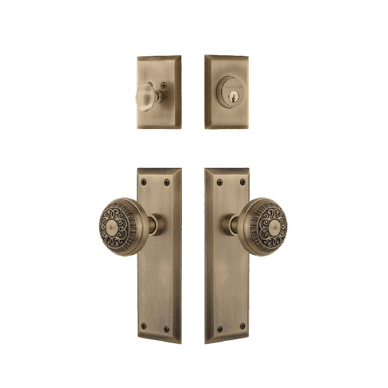 Nostalgic Warehouse New York Entry Set with Egg & Dart Knob, Antique Brass, 2.75