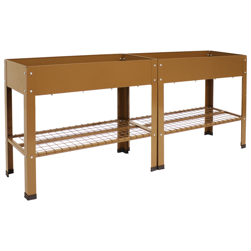 Pinero Galvanized Steel Raised Garden Bed Set of 2 - Brown, Brown, 31.75"H x 35.5"W x 15.75"D