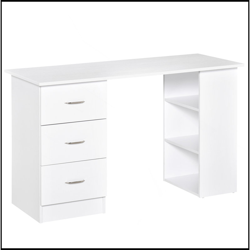 47" Modern Home Office Computer Desk Bookcase Combo Writing Table Workstation With 3 Drawer And Storage Shelf - White