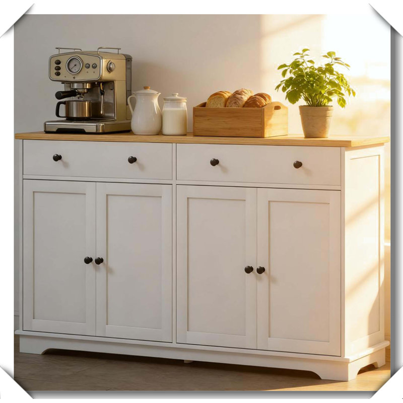 Elegant Style Buffet Sideboard Storage Drawers Adjustable Shelves Anti-Tipping, Oak,White