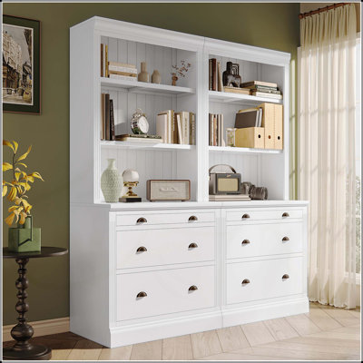 Versatile Tall Bookshelf Suite with LED, Drawers and Adjustable Shelves for Home