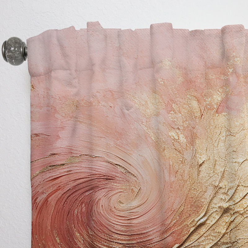 Rideau obscurcissant à motif abstrait vortex doré et rose, L 52 po x L 108 po