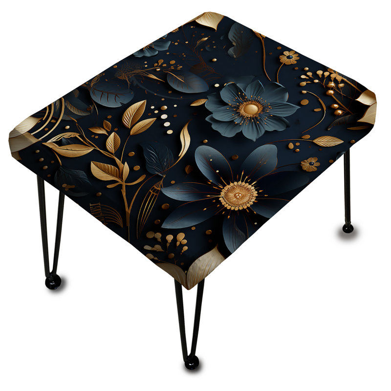 Repose-pieds Mid-Century bleu charme doré et noir Glam