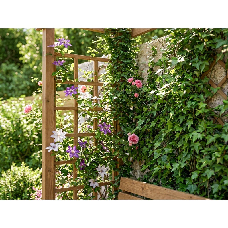 Dunster House Wooden Corner Pergola Arch with Bench, Trellis and Mini Table Gerlinde