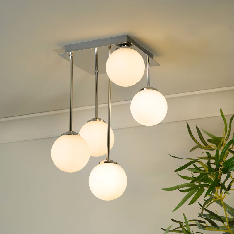 Glass Semi Flush Mount, 410cm H x 260cm W x 250cm D, Polished Chrome, 5 Lights