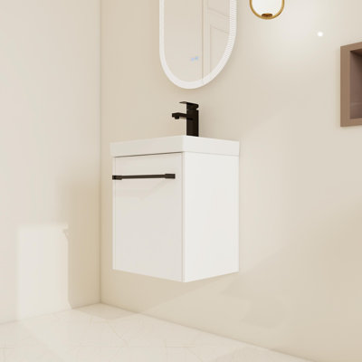 Petit meuble-lavabo mural simple 18 po avec lavabo en céramique et 1 porte